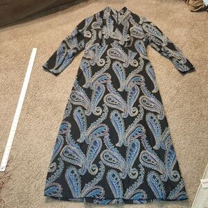 Blue Long Sleeve Wrap Gown with Mandarin Collar